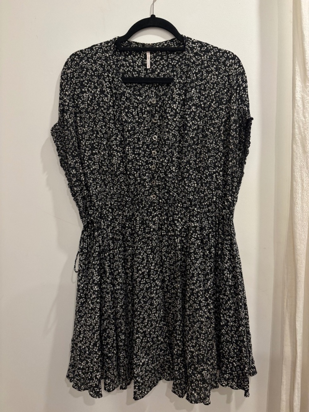 Free People Women's Black & White Floral Mini Dress (Size XS)